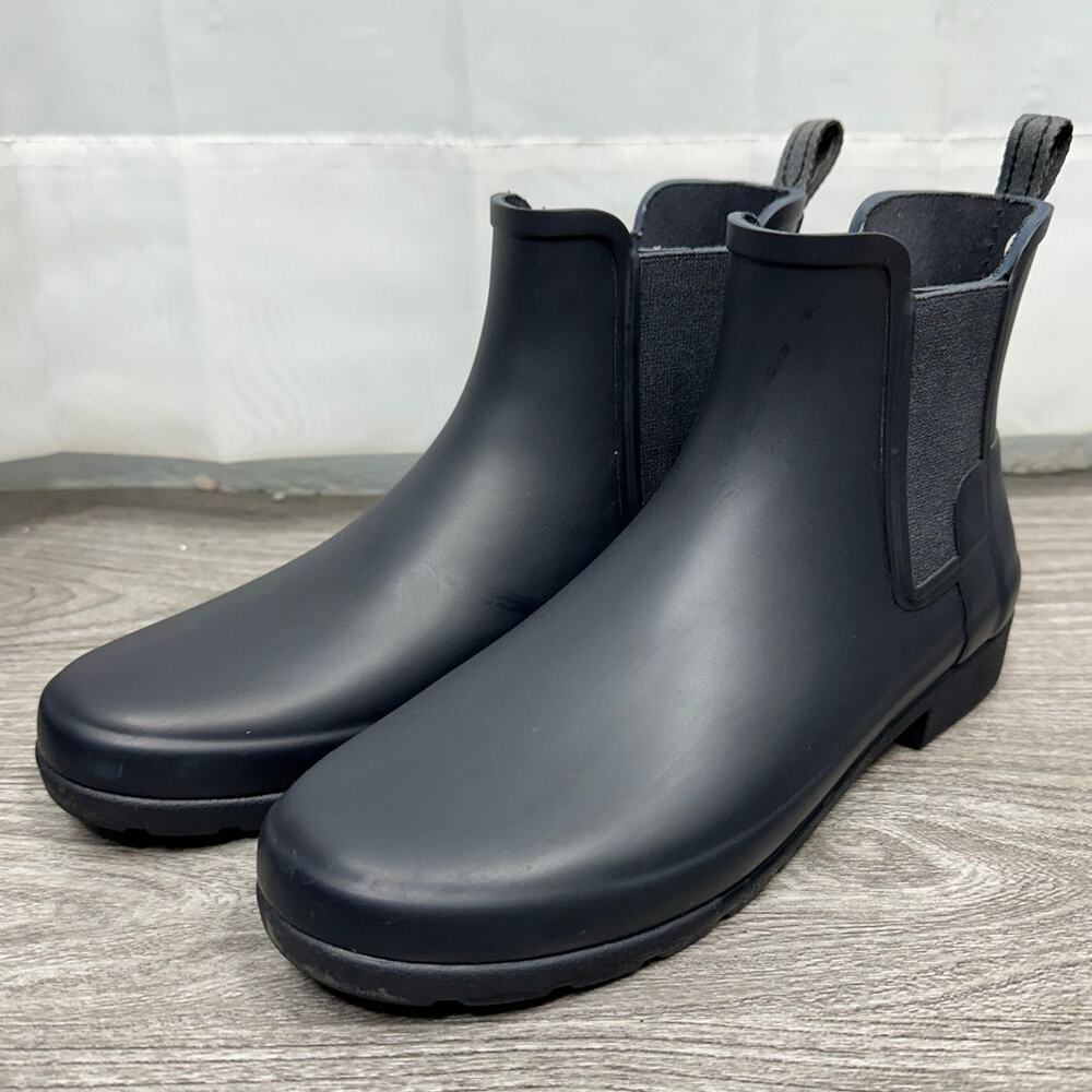Hunter US 9 - Original Chelsea Rubber Navy Flat Blue Ankle Rain Slip On Boot